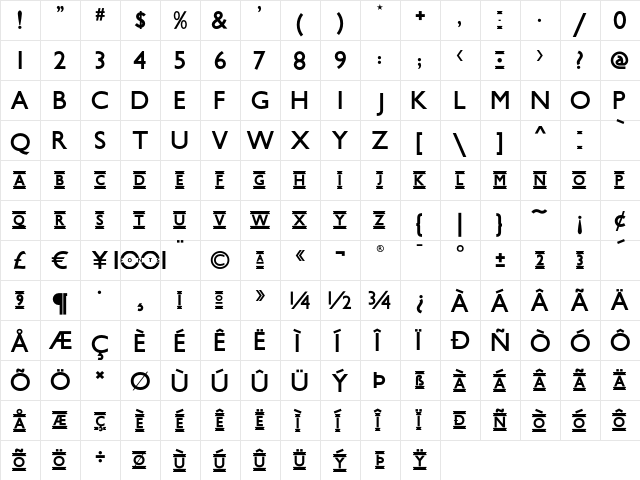 Underground NF Regular  glyph index