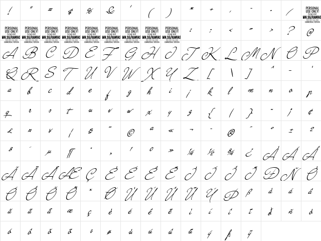 Kanvas Light PERSONAL USE Regular  glyph index