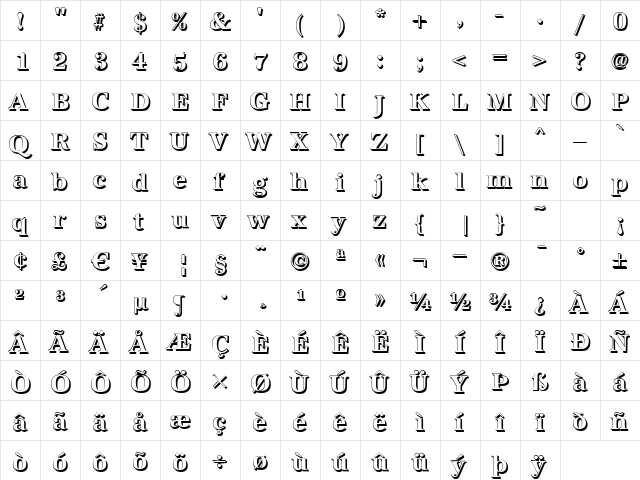 AntiquaSh Bold  glyph index