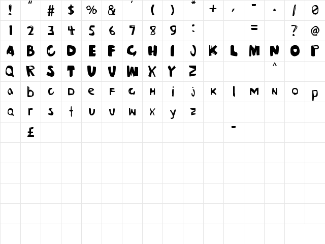 Ghosts Regular  glyph index