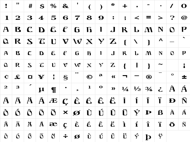 BillionsFont Regular  glyph index