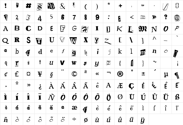 Ransom Regular  glyph index
