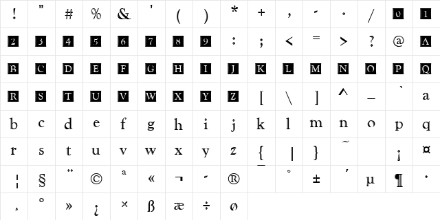 GoudyHanIniD Regular  glyph index