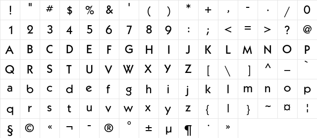 Kabel MediumC Regular  glyph index