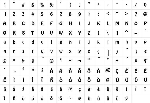 HoboEF Regular  glyph index