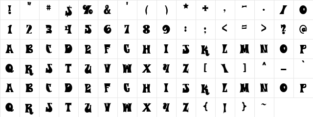 CK Psychedelic Regular  glyph index