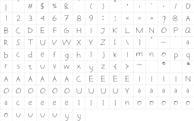 Tulehu Regular  glyph index