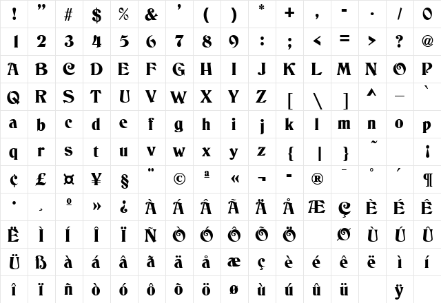 DolceDecoSSK Regular  glyph index
