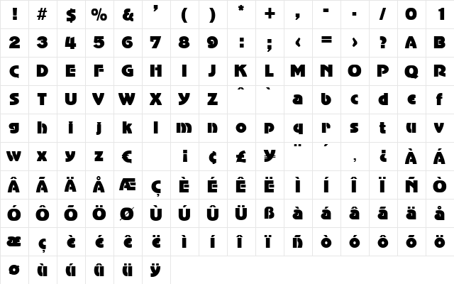 Lambada Regular  glyph index