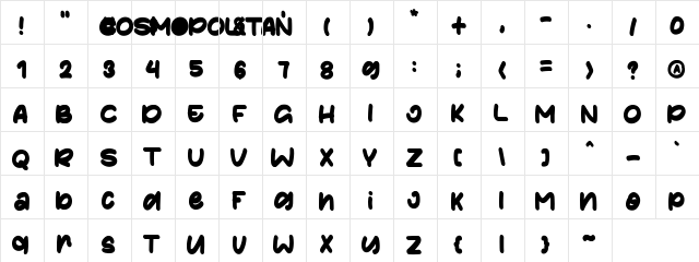 Cosmopolitan Regular  glyph index