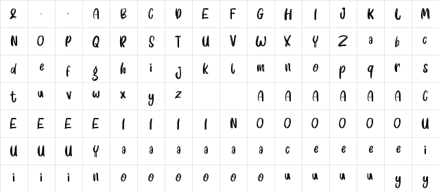 Choco Splash Regular  glyph index