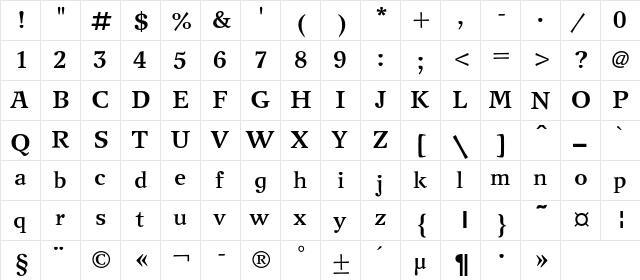 NewJournalC Bold  glyph index