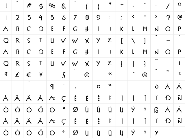 P22 FLLW Exhib Bold Regular  glyph index