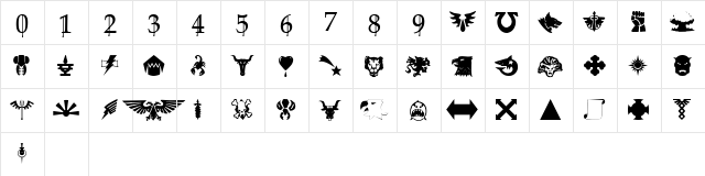 Marines Regular  glyph index