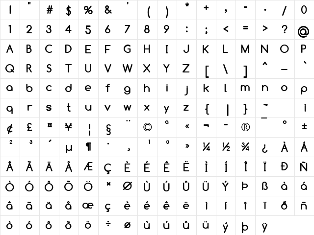 Comfortaa Bold  glyph index