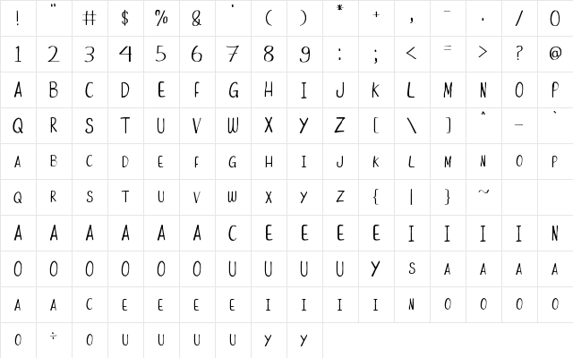 Funny Duck Regular  glyph index