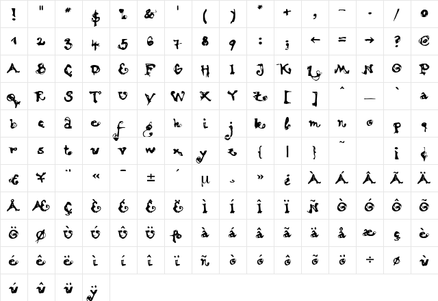 FlamencoBr Regular  glyph index