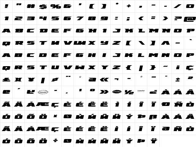 Emissary Expanded Italic Expanded Italic  glyph index