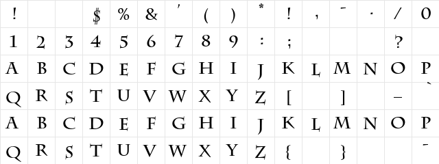 Anatasia Bold Regular  glyph index