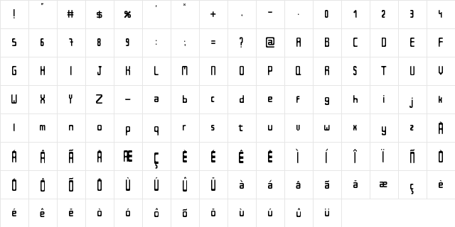 Dear Granny Regular  glyph index