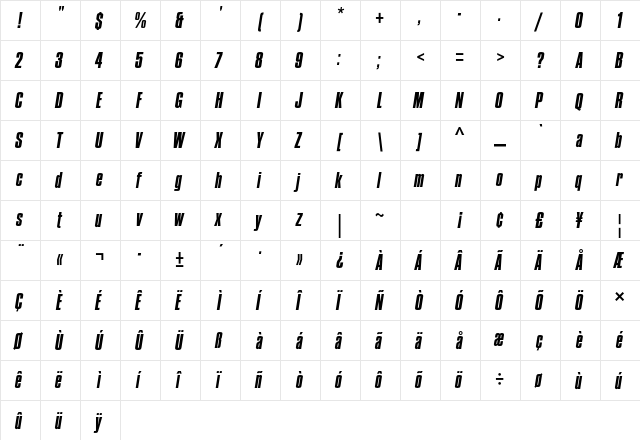 Compacta Std Italic  glyph index