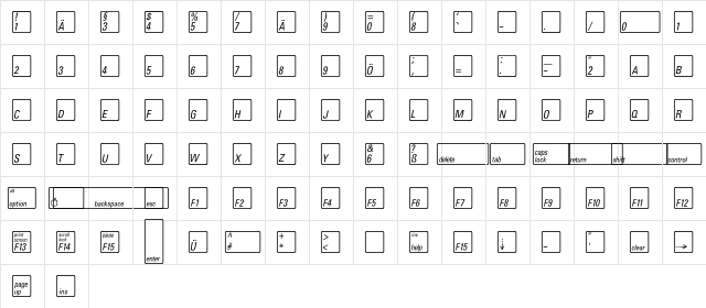 KeyFontDeutsch-Bold Regular  glyph index