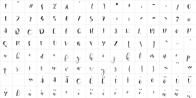 Marsha Belle Demo Regular  glyph index