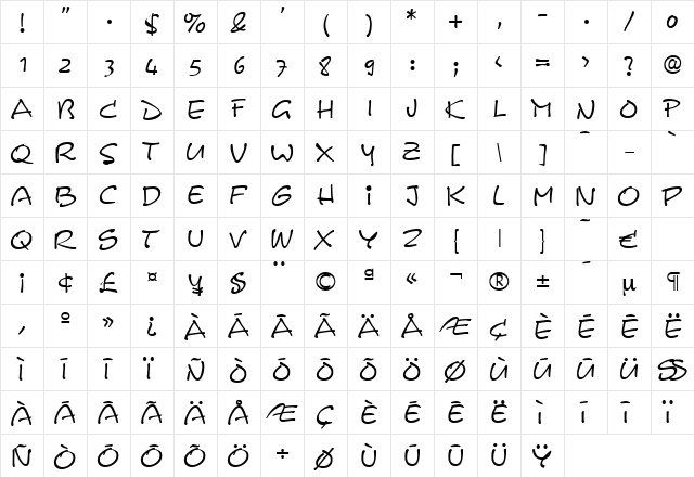 Leasterix-Regular Regular  glyph index
