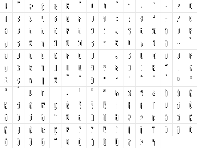 Fedyral II 3D Regular  glyph index