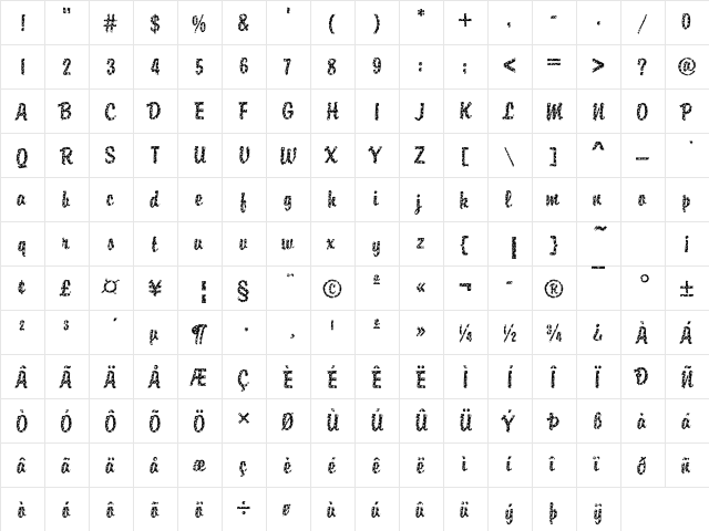 Brody31 Becker Regular  glyph index