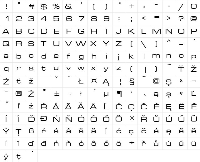 MicrogrammaDEEMedExt Regular  glyph index