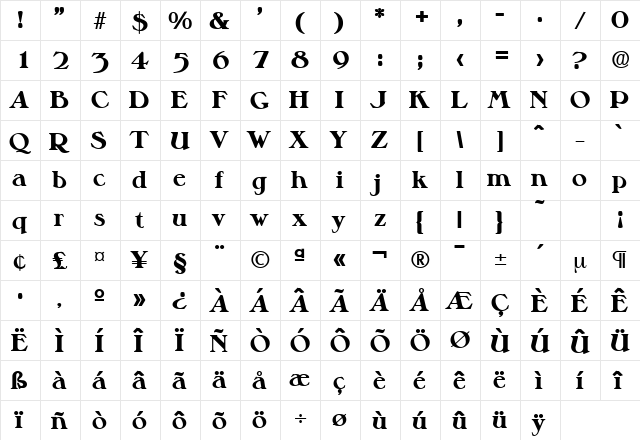 Melbourne-Serial-ExtraBold Regular  glyph index