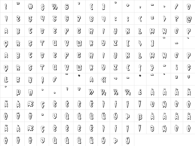 Hemogoblin 3D Regular  glyph index