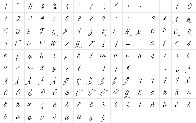 Mf Young & Beautiful Regular  glyph index
