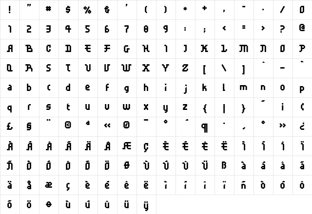 FFScratch Regular  glyph index