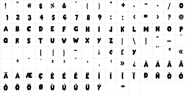 OOZE Regular  glyph index