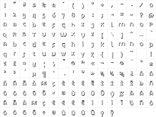 LetunicalShadow Regular  glyph index