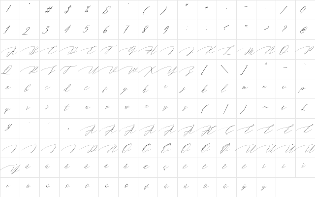 Magarella Script Regular  glyph index