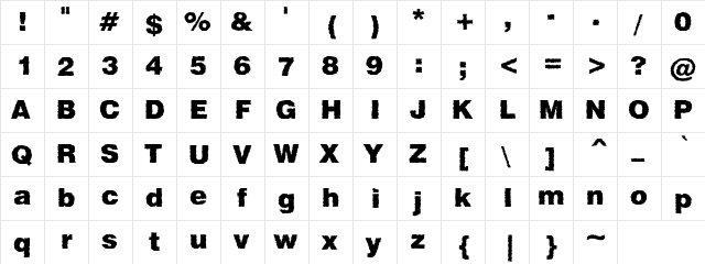 Grunge Velvet Black Regular  glyph index