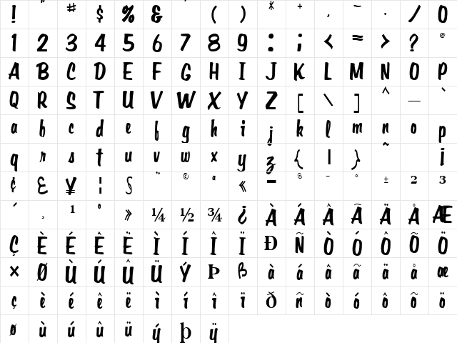 Gidieon Regular  glyph index