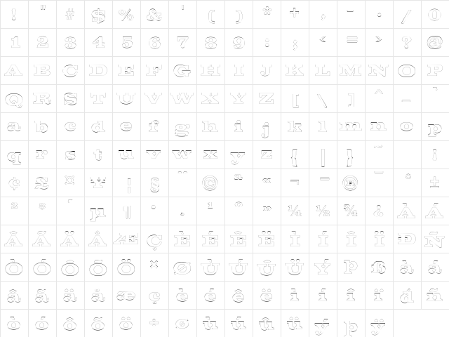 ChestnutOutline Regular  glyph index
