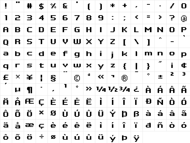 FFF Atlantis Condensed Regular  glyph index