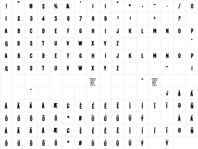 Crochet Regular  glyph index