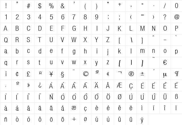 Olnova-RegularCond Regular  glyph index