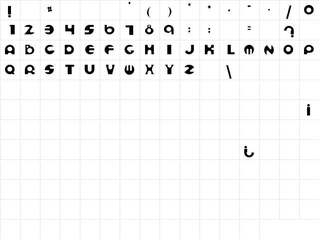 Lady 5 Regular  glyph index