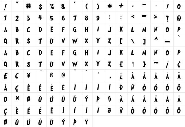 JumpingBean Regular  glyph index