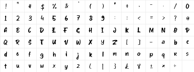 Kinder Boy Regular  glyph index