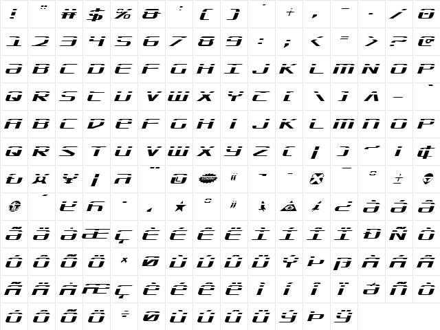 SDF Laser Italic Laser Italic  glyph index
