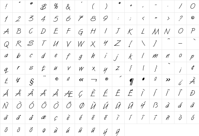 UVN Vien Du Regular  glyph index