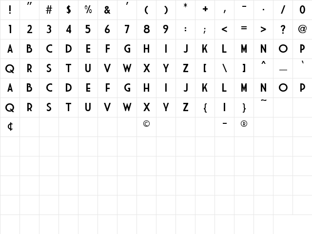 Market Deco Regular  glyph index